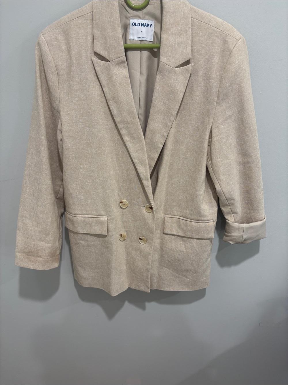 Old Navy Beige Double-Breasted Linen-Blend Blazer
